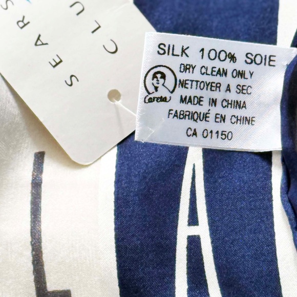 100% PURE SILK SCARF, by BILL BLASS, in NAVY/WHITE, 56 X 13, A RARE FIND, TAGS - Picture 3 of 4